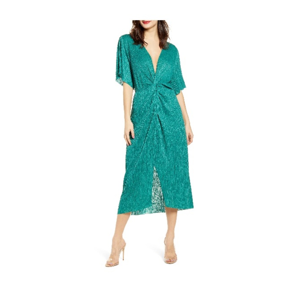 All in Favor Dolman Plisse Elegant Teal Midi Dress